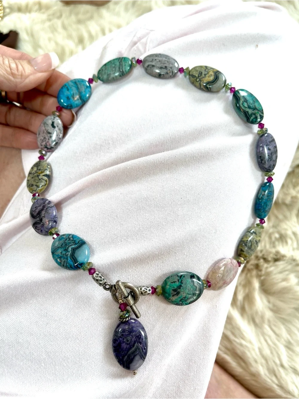 3 Multi-Strand Beaded Necklaces Set in Teal and Amber, multi stones